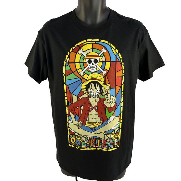 New One Piece Luffy Stained Glass Graphic T-Shirt Size Medium NWOT Cotton Anime - Picture 1 of 6